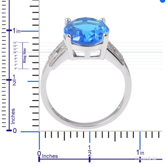 Simulated Blue Quartz, Simulated Diamond Ring - Picture 4 of 4